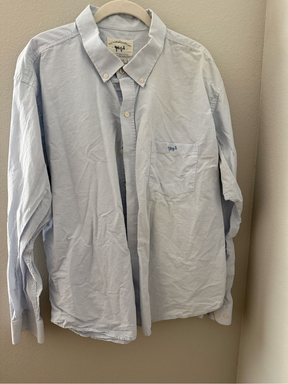 Coastal Cotton Men’s XXL Blue White Striped Cotton Button-Down Shirt